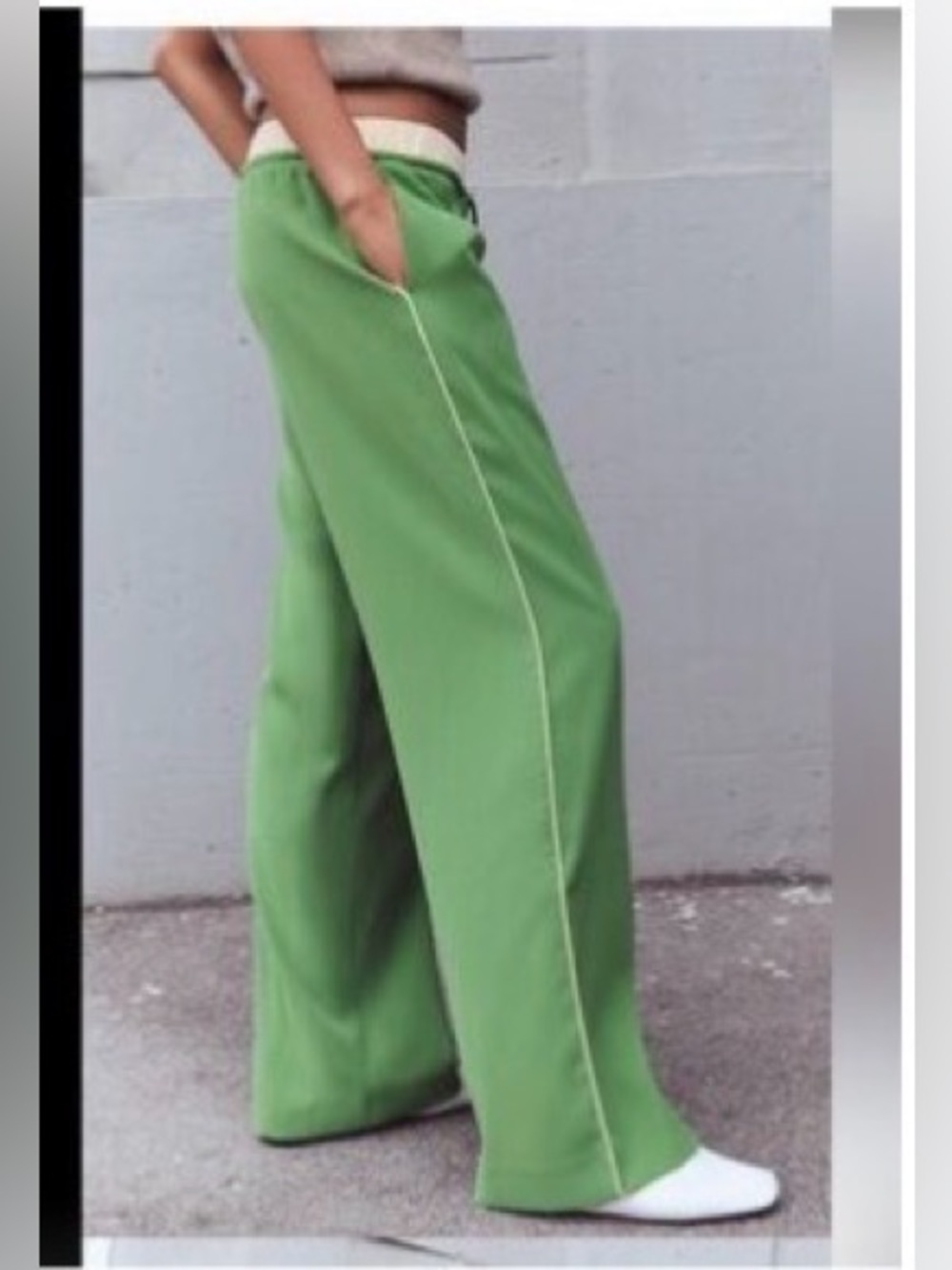 Zara Bright Green Drawstring Track Pants with White Side Piping